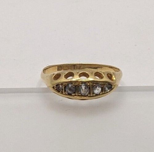 Antique 18ct Yellow Gold Ring Year 1938 Diamond 5-Stone Diamond UK Ring Size N - 第 1/6 張圖片