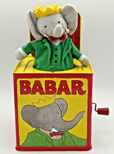 Babar Elephant Jack In The Box RARE Schylling Tin Wind Up Musical Toy WORKS