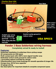 Fender Jazz Bass Solderless Wiring Harness with Upgraded Components