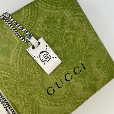 Authentic gucci ghost necklace men's sterling silver engraved tag necklace