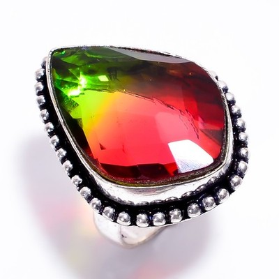 Bio Color Quartz Gemstone 925 Sterling Silver Vintage Style Women Ring 6.75 US