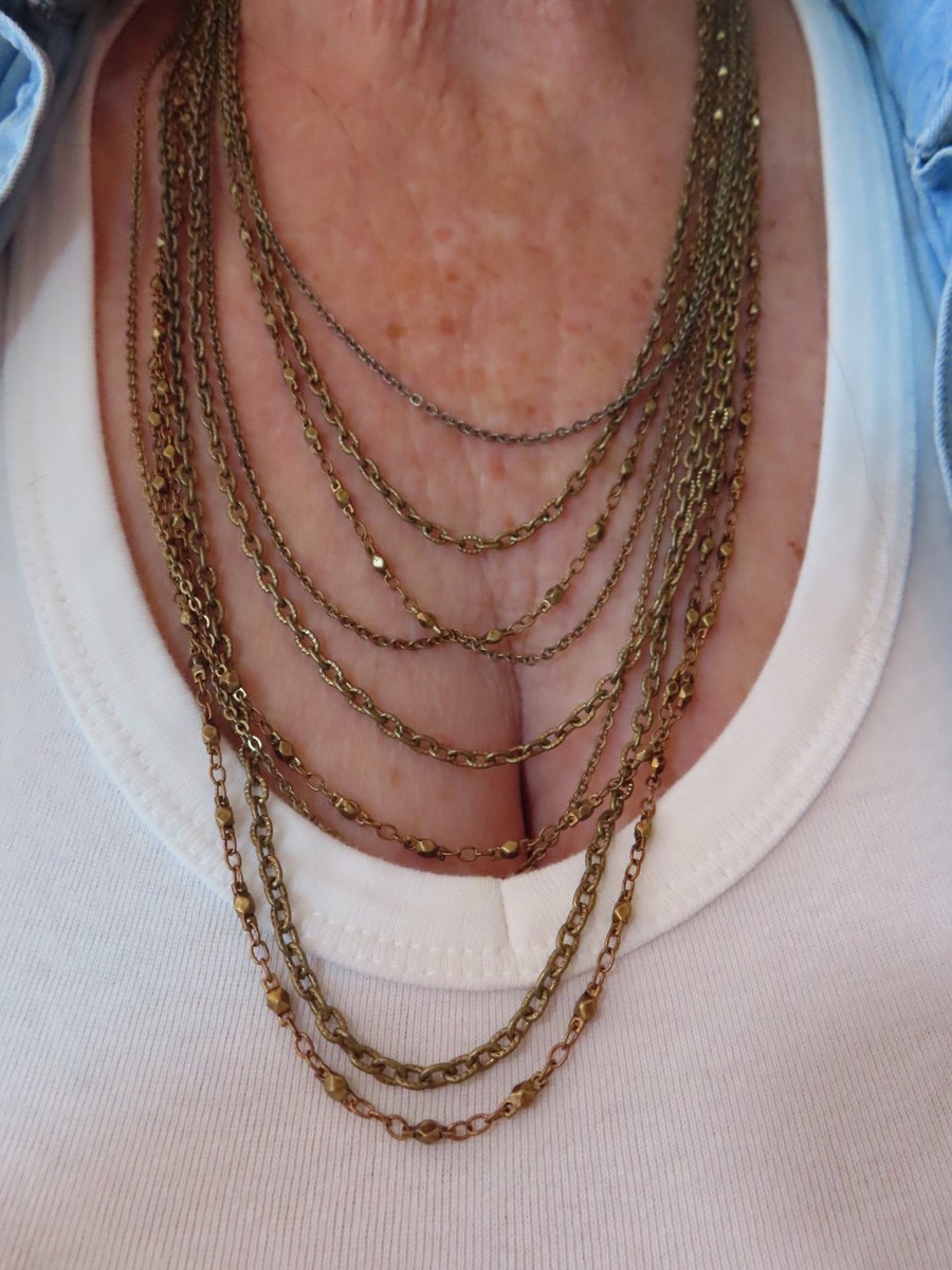 Vintage Multi Strand Coldwater Creek Antique Bronze Chain Necklace