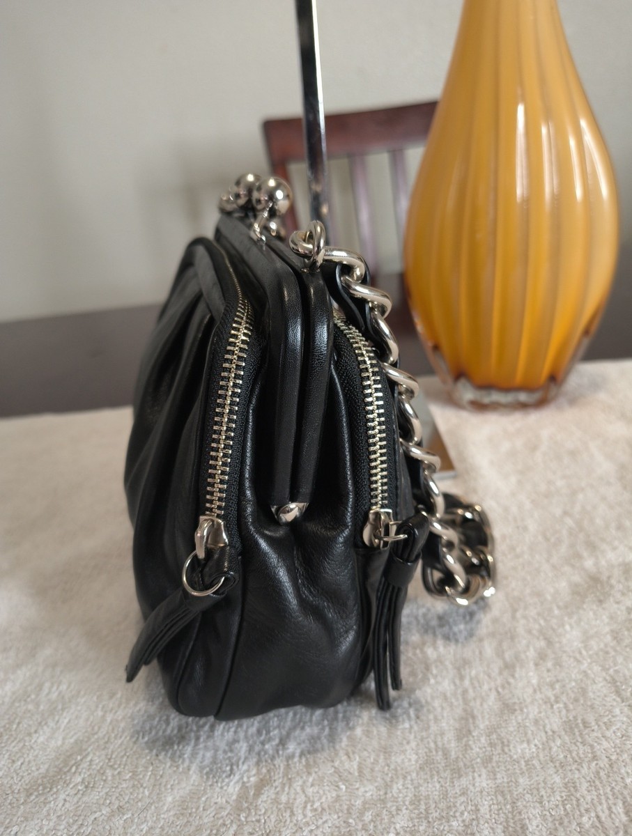 バッグ COACH Y2K Kisslock Chain Shoulder Purse Rare Coach Parker Kisslock Bag Black Leather Shoulder Bag W/ Chain