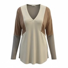 Zara Colorblock Ribbed Knit Top Small V-Neck ...