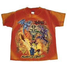 Vtg Yu-Gi-Oh Shirt Boys Youth Medium Orange Tie Dye King of Games Anime Manga