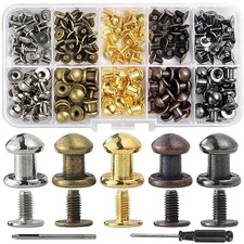 75 Sets 8MM Round Head Button Stud for Leather Chicago Screws Mixed in Box