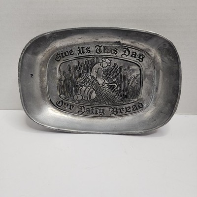 Vintage Pewter Bread Tray Give Us This Day Our Daily Bread Farmer Wheat...