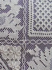 90"x66"  Italian Linen Filet Lace  Ecru Rare Hand Made Floral Geometric