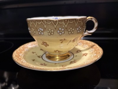 Vintage Adderley Fine Bone China Cup & Saucer Yellow & Gold Made In England