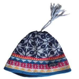 JYTTE Wool Beanie Hat Made in USA Nordic Fair Isle Blue Pink Tassel Boho Ski VTG