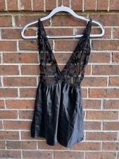 Victoria s Secret Black black satin lace lingerie Romper Size XL NWT Women s