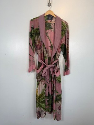 One Hundred Stars Robe Kimono Duster Pink Kew Floral Passion Cover Up Belted