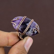 Sage Amethyst Gemstone Copper Wire Wrap Jewelry Ring Size 6.5 X-Mas Gift l784