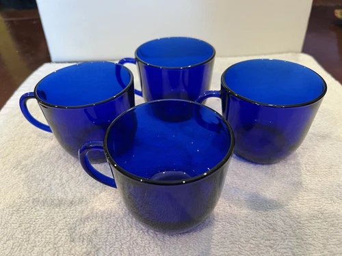 Set Of 4 Cobalt Blue Coffee Tea Mugs Glasses 