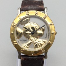 Vintage Lorus Mickey Mouse Mens Watch 34mm 3D Dial Leather Y121-X107 New Battery