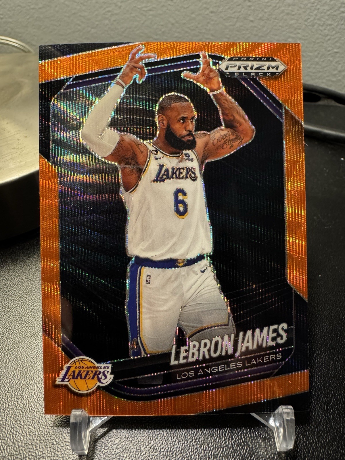 2024 Prizm Black LeBron James #52 Orange Wave /60 Los Angeles Lakers