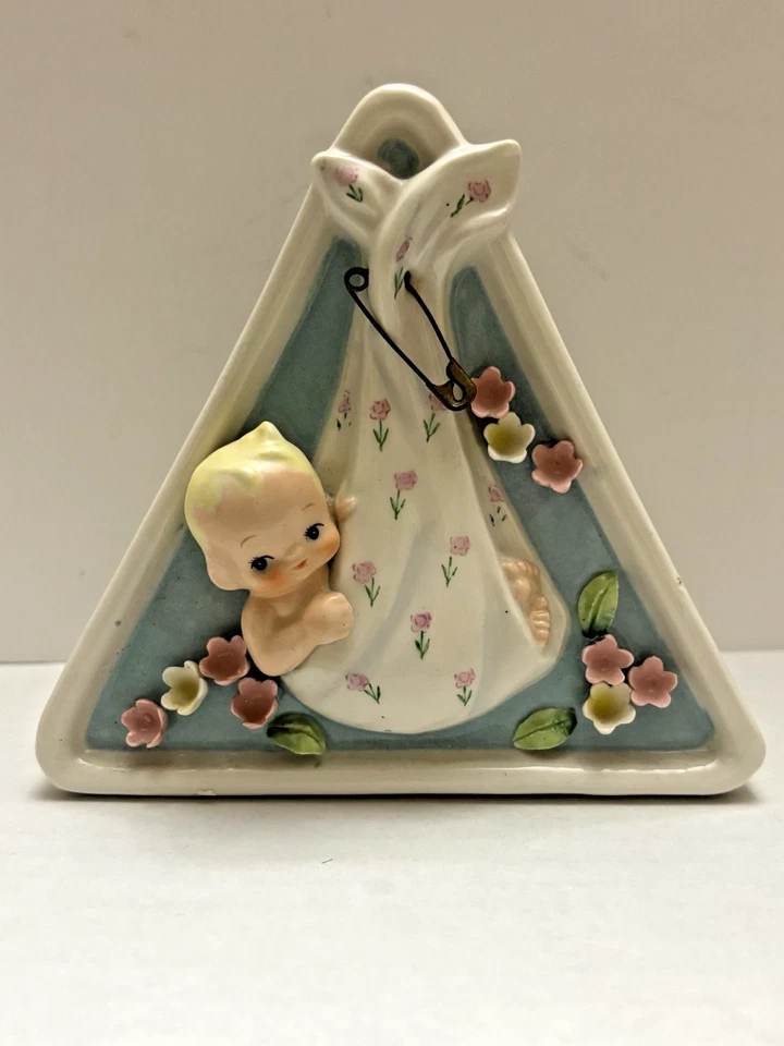 Vintage Shafford Japan Baby Wall Pocket Planter Floral Nursery Vase w/ Label - Image 1 of 4