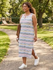 T By Talbots White  Multicolor Striped Sleeveless Midi Dress Size 1X