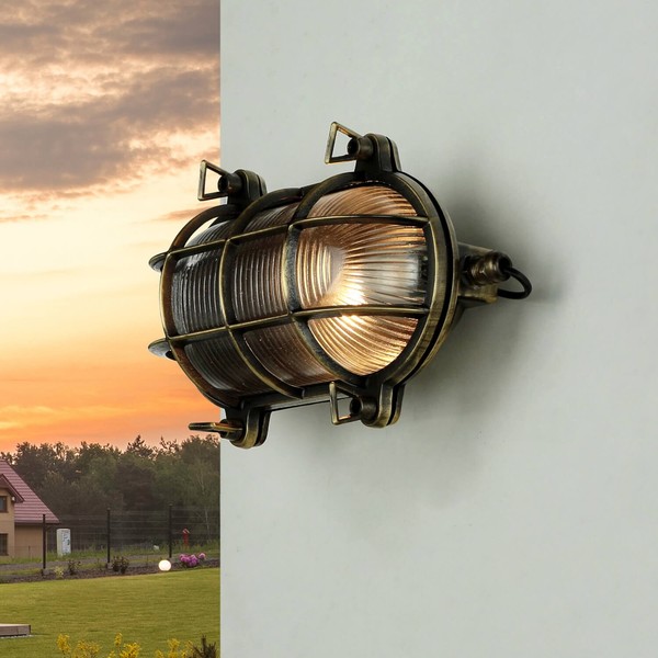 Wandlampe AußEnleuchte Schiffslampe Messing Massiv IP64 Rostfrei Maritim E27-image
