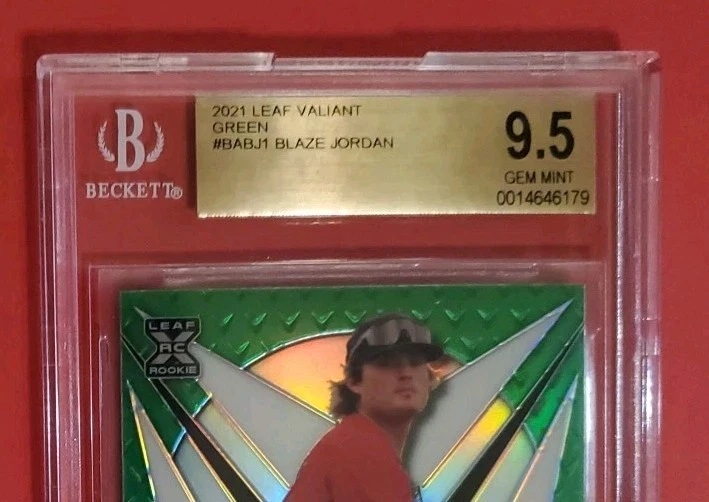 2021 Leaf Valiant BLAZE JORDAN Autograph Rookie Bgs 9.5 Auto 10 GREEN PARALLEL  - Image 3 of 4