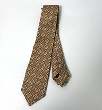 Jos A Bank Signature Gold Tie 100 Silk Gold Blue Geometric Print Necktie