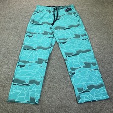 Nautica Pants Mens Medium Blue Tree Print Cozy Fleece Pajama Sleepwear Lounge