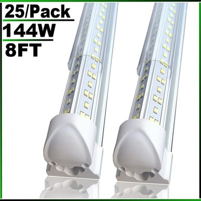 8 FT LED Tube Lights 6500K 8FT LED Shop Light Fixture 144w LED Light Bulbs 25P 
