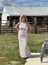 Xscape Women’s Silver Sequin Halter Sleeveless Long Formal Lined Gown 12
