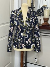 Tommy Hilfiger Blazer Size 2 Navy Floral Print Cotton Stretch Jacket Work NWT