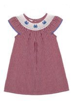 NWOT BOUTIQUE RED PLAID EMBROIDERED CRAB SMOCKED BISHOP DRESS - 4/5, 5/6, 6/7