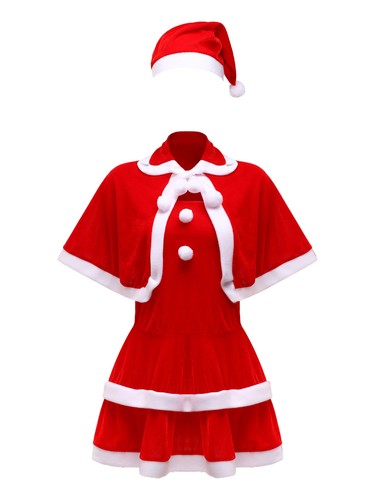 Women's Christmas Cosplay Costume 3 Pcs Suit Xmas Mrs.Santa Claus Velvet Dress - Picture 7 of 14