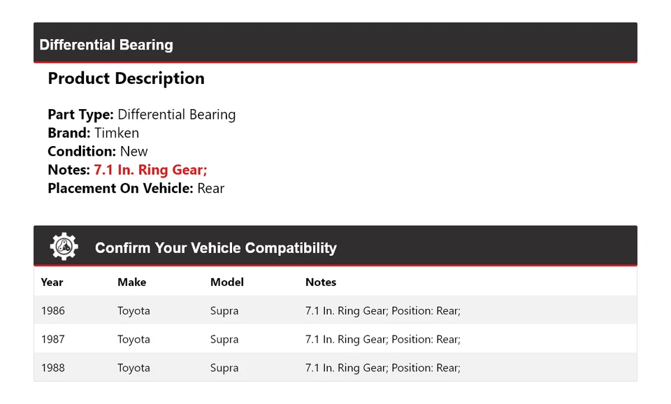 For 1986-1988 Toyota Supra Differential Bearing Rear Timken 1987 - Image 2 of 4