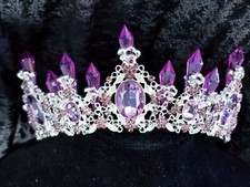 Purple Rhinestone Crystal Tiara Crown Bridal Pageant Head Jewelry