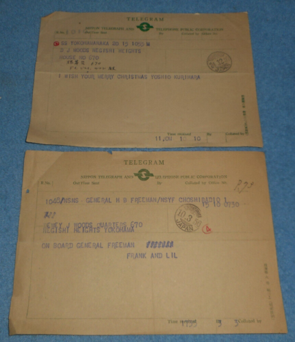 Telegramy z lat 50. do Jokohamy Japonia z SS Yokohamanaka i generała USS H B FREEMAN - Zdjęcie 1 z 3