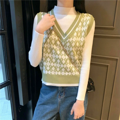 Dama Chaleco Tejido Camisetas sin Mangas Suéter Chaleco Sin Mangas Cuello en V Geométrico Informal - Imagen 14 de 19