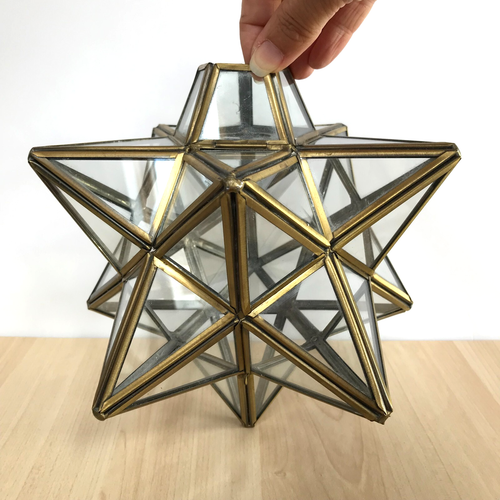 Vintage Moravian Star Pendant Ceiling Light Shade Brass & Clear Glass 21cm - Picture 2 of 13