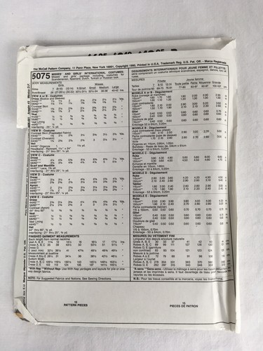 IT'S A SMALL WORLD International Costume Pattern McCall's 5075 Adult SML UNCUT - Picture 3 of 3