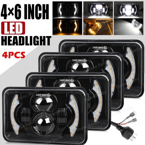 4x6" Inch LED Rectangle Headlights Hi/Lo Sealed Beam w/ DRL H4 For Chevy Camaro - Picture 3 of 25
