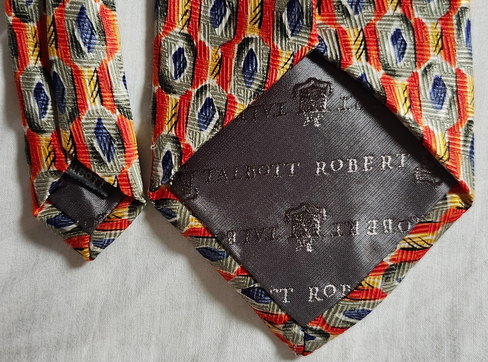 Robert Talbott Orange Blue Geometric 100% Silk Ne… - image 4