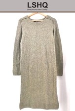 UNIQLO  Women 100% Wool Midi jumper Dress Beige Brown Knitted Size XS REF285