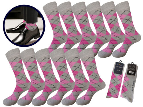 12 PK Dress Socks Diamond Argyle GRAY PINK 10-13 Cotton Groomsmen Wedding Socks - Picture 2 of 5
