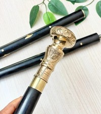 Brass Victorian Handle Inlaid Wooden Walking Cane 37" For Men, Male, Christmas.