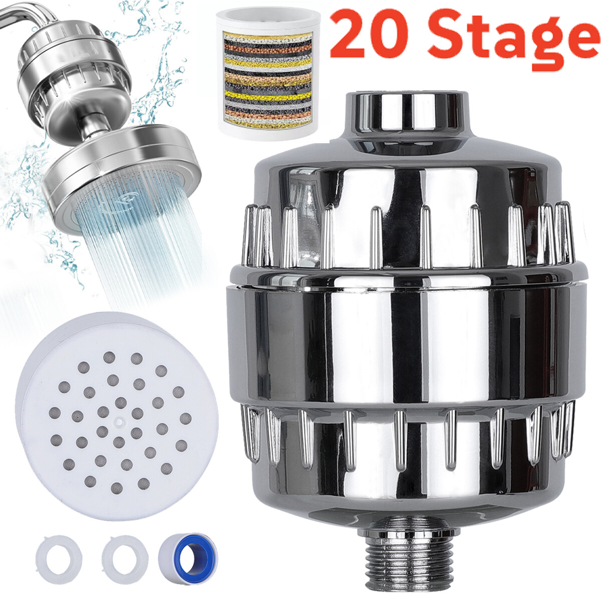 20-Stage Hard Water Shower Filter Replacement Softener Purifier