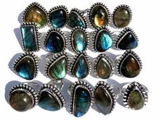 Antique Labradorite Gemstone 925 Sterling Silver Plated 10Pcs Rings Lot Jewelry
