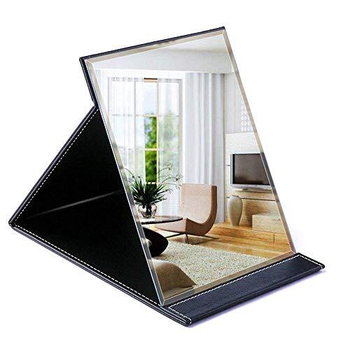 10X7 Inch Folding Makeup Mirror Portable Desktop Travel PU Case-image