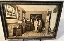 Vintage  Picture 1920-1940- 5 Gentlemen Scene Framed Under Glass B&W 10”x 7.5”
