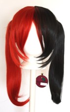 18'' Pig Tails Part Long Bangs Red Black Split Wig Cosplay Harley Quinn