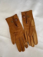 Vintage 1950  s Children  s Brown Leather Gloves Marked 4/3 Mid Century