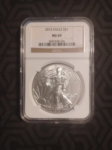 2012 $1 AMERICAN SILVER EAGLE NGC MS69 CLASSIC BROWN LABEL
