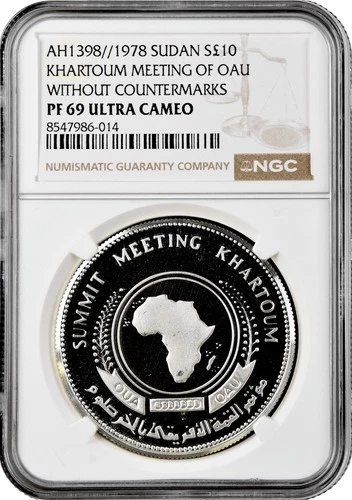Sudan 10 pounds 1978, NGC PF69 UC, "Khartoum Meeting of OAU" Top Pop 1/0